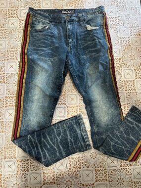 BKX by Ricky Singh Men’s 36x34 Acid Wash Side Stripe Jeans